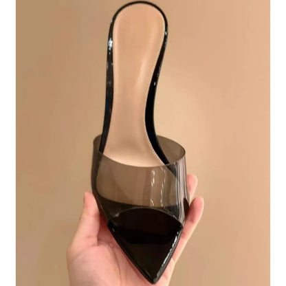 Transparent High-heeled Slippers Stiletto Pointed Toe Slip-on High-heeled Sandals