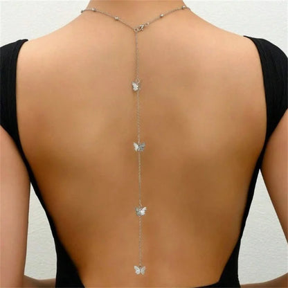 Butterfly Back Drop Chain Necklace For Women Elegant Long Backless Tassel Necklace Wedding Beach Party Vacation Jewelry