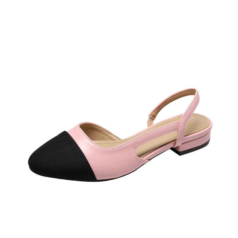 Color Block Pointed Toe Low Heel Sandals