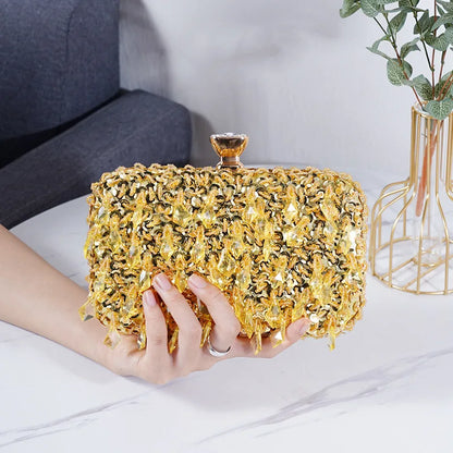 Women's Sequin Evening Clutch - Luxury Beaded Chain Bag