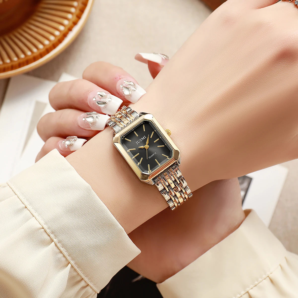 Elegant Square Bar Scale Steel Quartz Watch