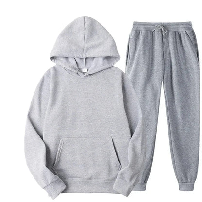 Men Women Tracksuit Hoodies Casual Solid Color Thick Pullover and Long Pant 2-piece Set Men Autumn Fleece Jogger Sports Suit