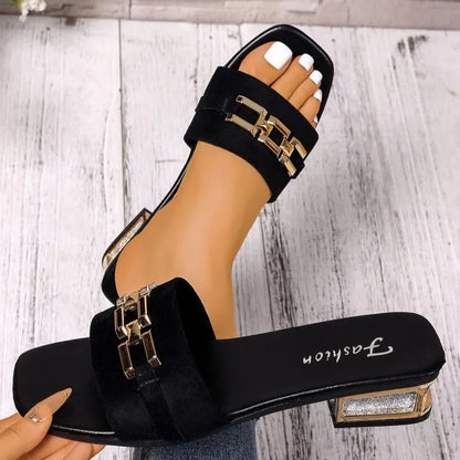 Bohemian Buckle Kitten Heel Sandals