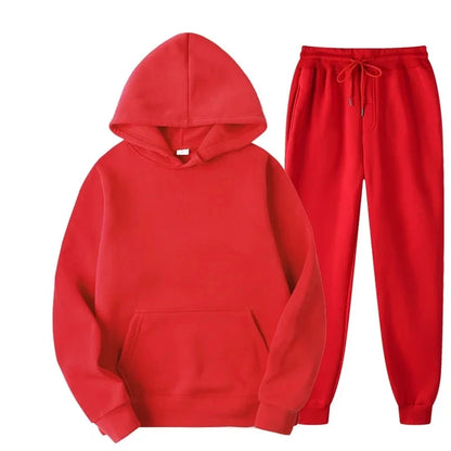 Men Women Tracksuit Hoodies Casual Solid Color Thick Pullover and Long Pant 2-piece Set Men Autumn Fleece Jogger Sports Suit
