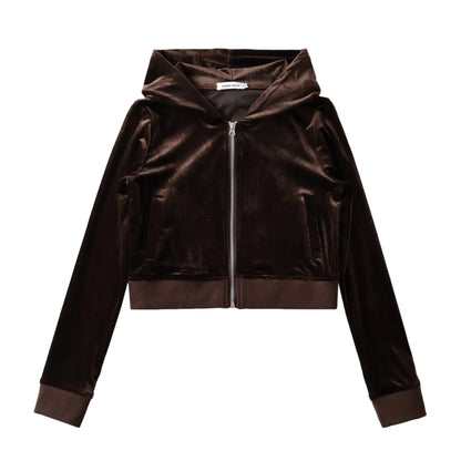 Women's Y2K Velvet Set - Hooded Cardigan & Straight Pants