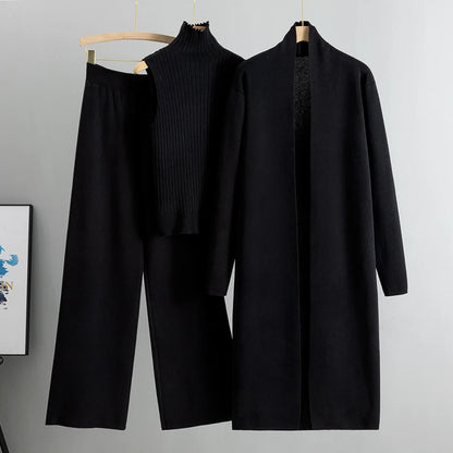 Women's 3 Piece Cardigan Set - Knitted Tracksuit & Pants