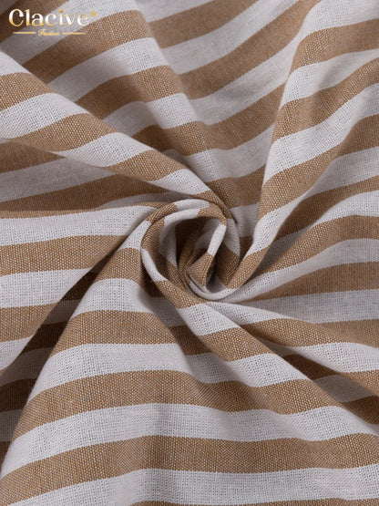 Women's Brown Stripe Set - Long Sleeve Shirt & Wide Pants