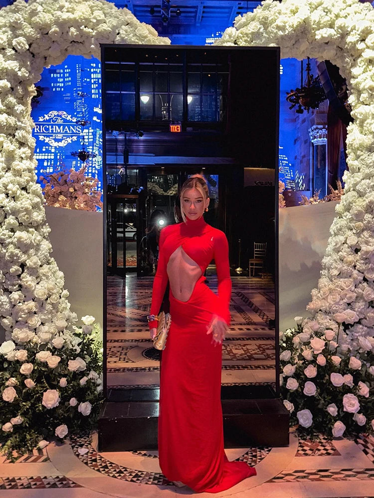 Women's Turtleneck Party Dress - Sexy Hollow Out Design