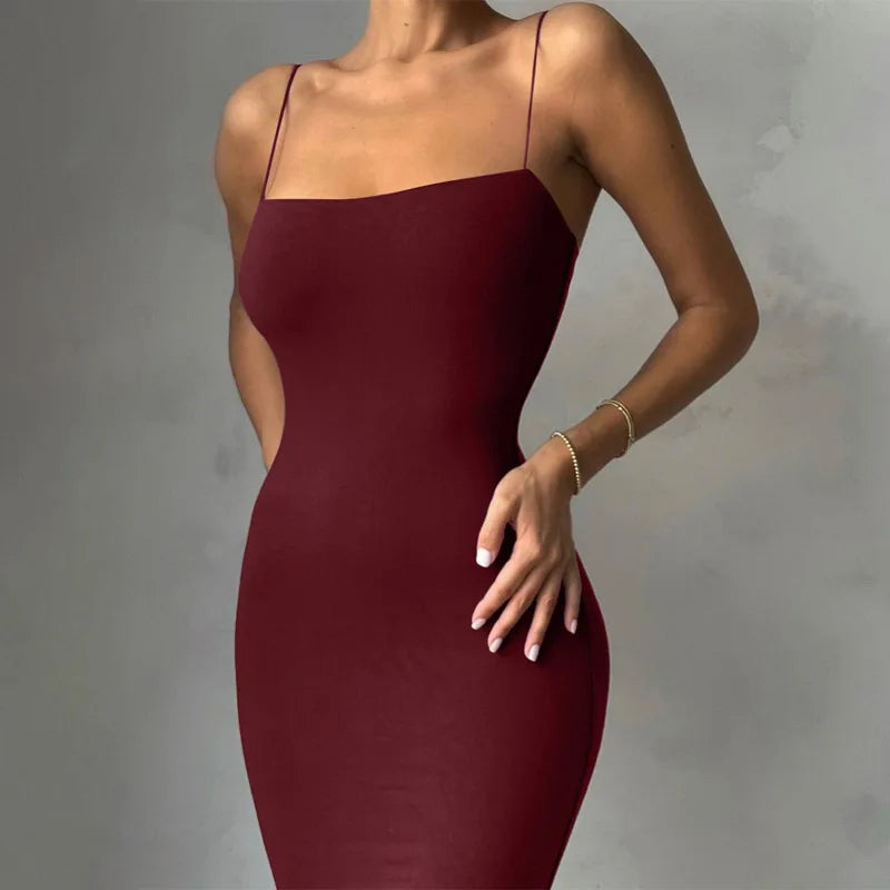 Women's Bodycon Dress - Sleeveless Backless Spaghetti Strap