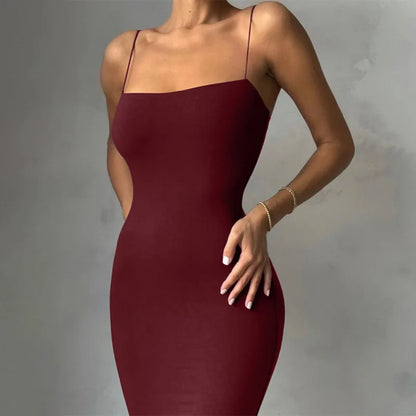 Women's Bodycon Dress - Sleeveless Backless Spaghetti Strap