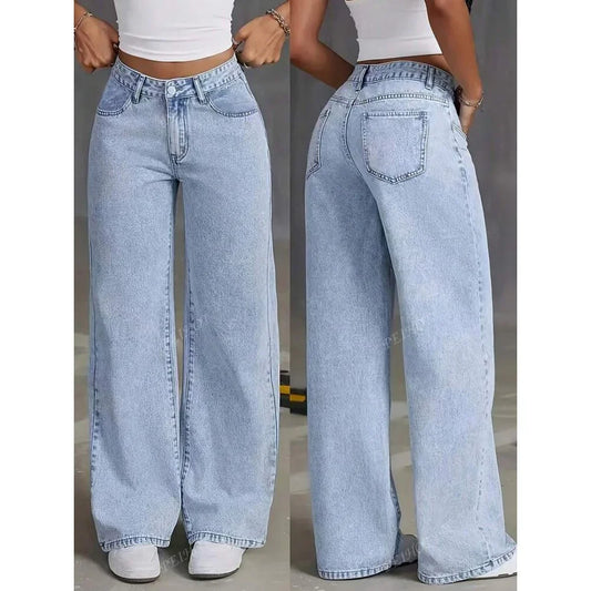 High Waist Straight Leg Vintage Denim Jeans Draping Loose Long for Women