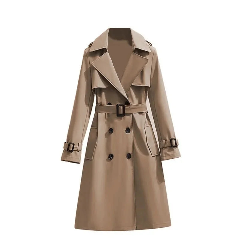 Women's Double-Breasted Trench Coat - British Style Windbreaker