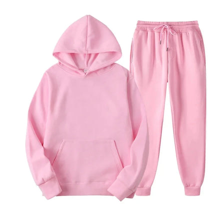 Men Women Tracksuit Hoodies Casual Solid Color Thick Pullover and Long Pant 2-piece Set Men Autumn Fleece Jogger Sports Suit
