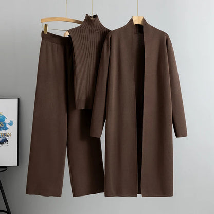 Women's 3 Piece Cardigan Set - Knitted Tracksuit & Pants