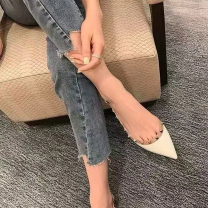 High-quality women's summer high heels fashion retro rivet pointed patent leather casual comfortable shallow office sandals