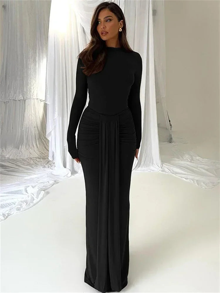 2 Piece-Set Maxi Skirt Casual High Waist Jumpsuit And Pleated Long Skirt Outfits Sexy Solid Skinny Outfits