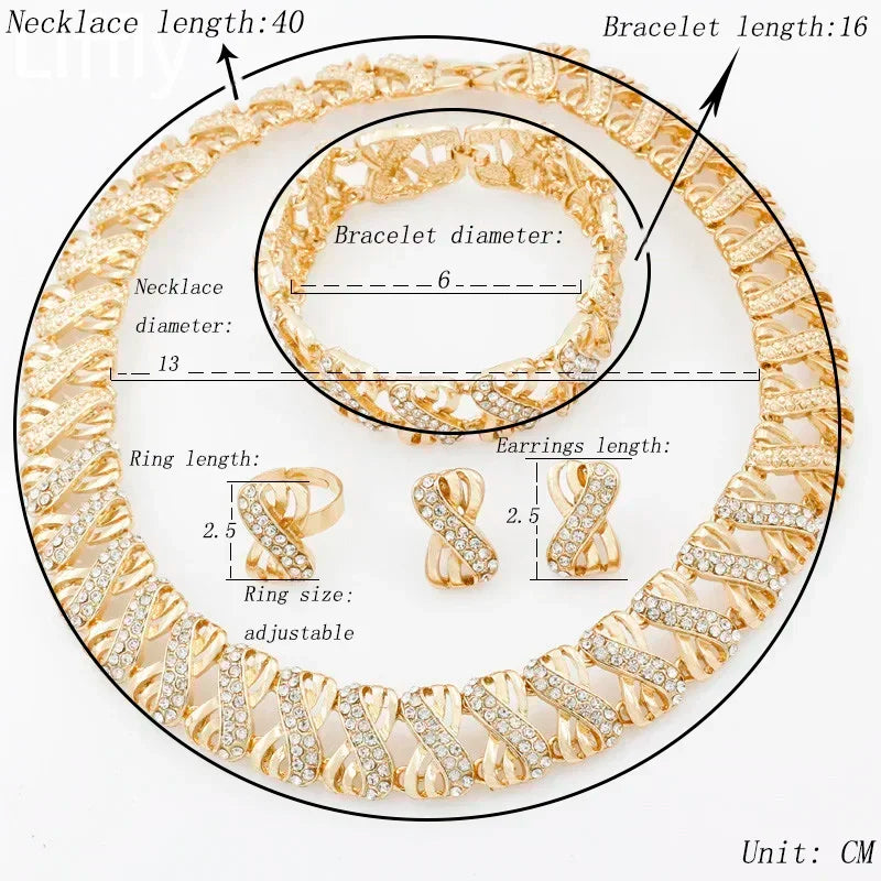18k Gold Plated Jewelry Set - Wedding Bridal Necklace & Earrings