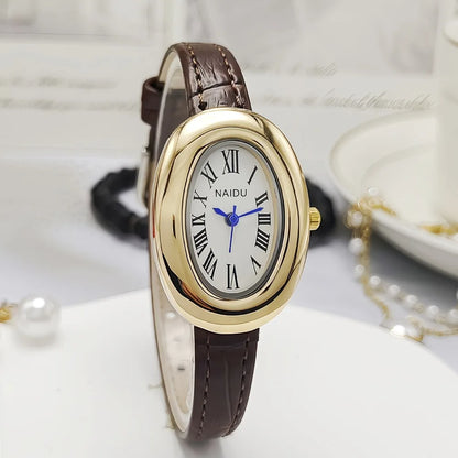 Vintage Oval Goose Egg Quartz Leather Watch for Women – Elegant Christmas Gift