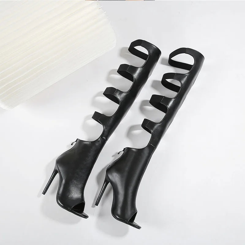 Roman Peep Toe Over-the-Knee Boots