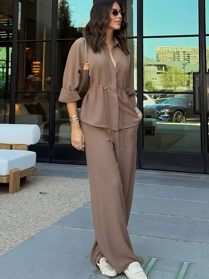 Women's Summer Pantsuit - Short Sleeve Shirt & Trousers