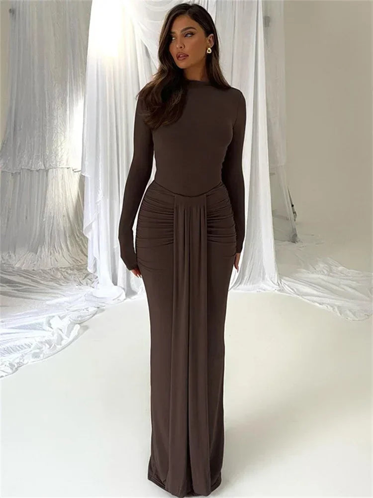 2 Piece-Set Maxi Skirt Casual High Waist Jumpsuit And Pleated Long Skirt Outfits Sexy Solid Skinny Outfits