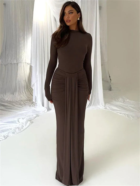 2 Piece-Set Maxi Skirt Casual High Waist Jumpsuit And Pleated Long Skirt Outfits Sexy Solid Skinny Outfits