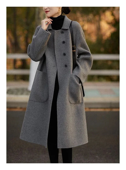 Women's Luxury Velvet Wool Coat - Double-Faced Windbreaker