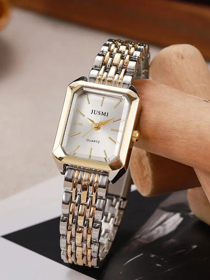 Elegant Square Bar Scale Steel Quartz Watch