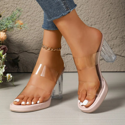 Glass thick-heeled sandals for women