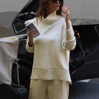 Women's Long Sleeve Sweatshirt Set - Loose Pocket Pants
