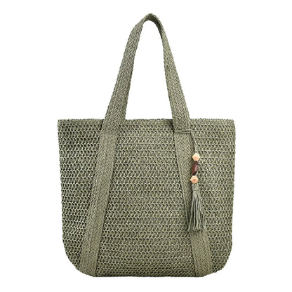 Summer Straw Women Bag Hand-Woven Handbags Handmade Raffia Beach Boho Shoulder Bag Large Tote Bag Tassel Shopping Purses