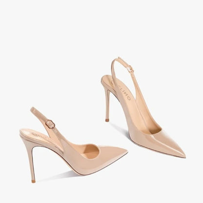 Elegant Ultra-High Heels Women's Patent Leather Pointed Toe Sandals Trendy Dress Pump Shoes for Summer with Buckle Strap