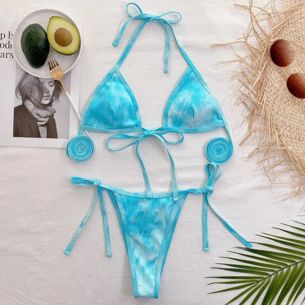 Bikini 2025 Sexy Sky Blue Bandage Halter Swimwear Swimsuit Women Bikinis Set Bathing Suit Beach Bikini Female Biquinis Feminino