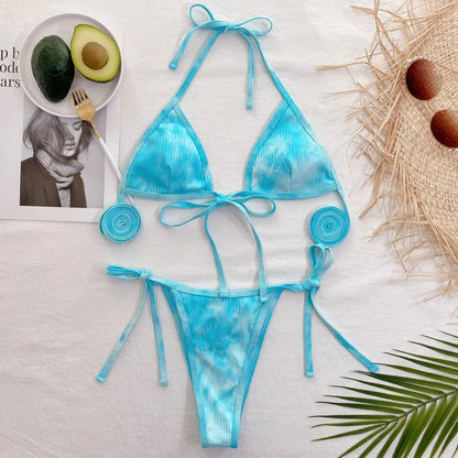 Bikini 2025 Sexy Sky Blue Bandage Halter Swimwear Swimsuit Women Bikinis Set Bathing Suit Beach Bikini Female Biquinis Feminino