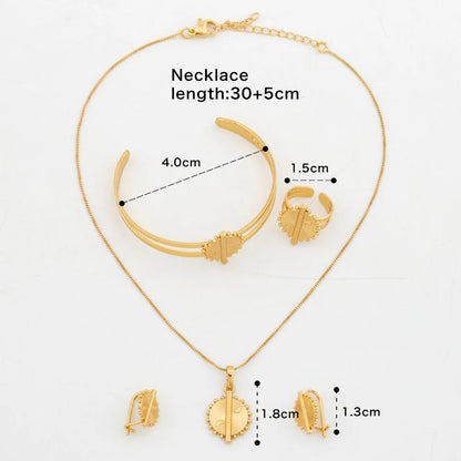 18k Gold Plated Earrings Necklace Jewelry Set for Girl African Cuff Bangle and Finger Ring Set for Jewelry Set Accessories