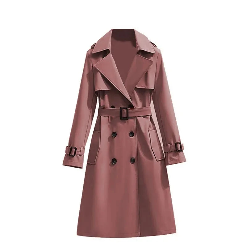 Women's Double-Breasted Trench Coat - British Style Windbreaker