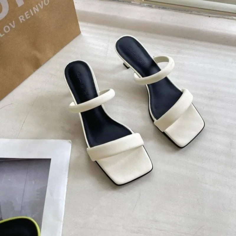 Open Toe Mid-Heel Sandals,Thick Heel Mid-heel Slippers