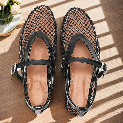 Women Mesh Ballet Flats Fishnet Ballerina Flats Comfortable Round Toe Ballet Shoes Breathable Casual Walking Shoes for Commuting