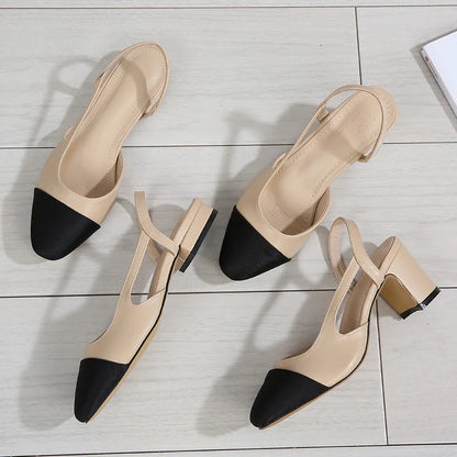 Color Block Pointed Toe Low Heel Sandals
