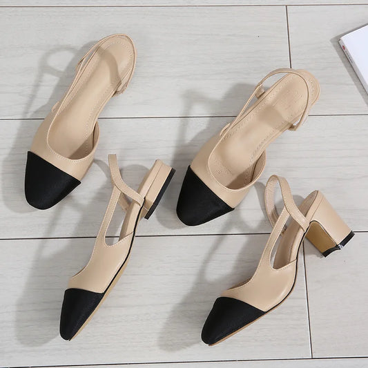 Color Block Pointed Toe Low Heel Sandals