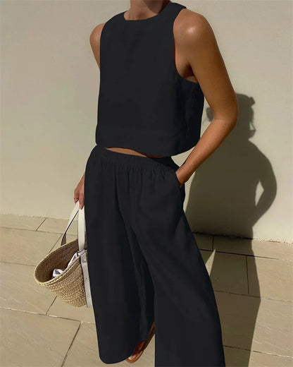 Women's Summer Office Set - Tank Top & Wide Leg Pants