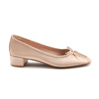 Fashion Elegant Silk Ballerinas Women Pumps Slip On Loafers Round Toe Square Heels Bowknot Casual Spring Autumn Shoes