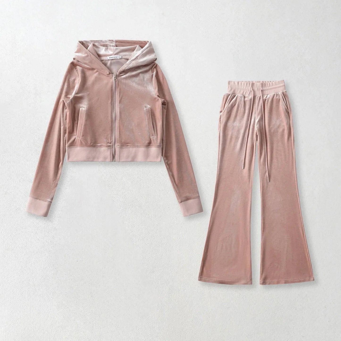 Women's Y2K Velvet Set - Hooded Cardigan & Straight Pants