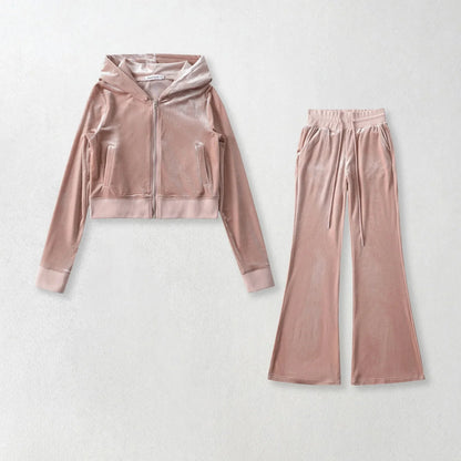 Women's Y2K Velvet Set - Hooded Cardigan & Straight Pants