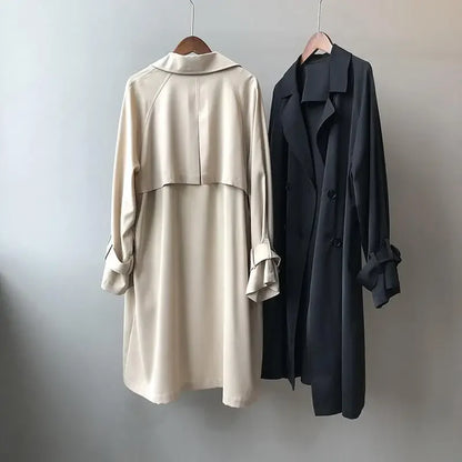Women's Midi Length Coat - British Style Draped Windbreaker
