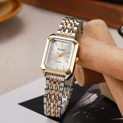 Elegant Square Bar Scale Steel Quartz Watch