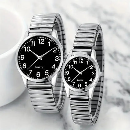 Couples Black Alloy Quartz Watch Set