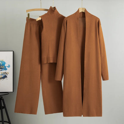 Women's 3 Piece Cardigan Set - Knitted Tracksuit & Pants