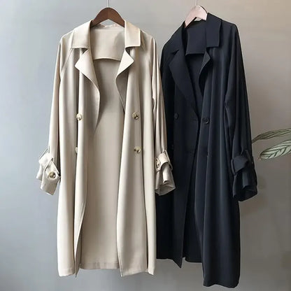 Women's Midi Length Coat - British Style Draped Windbreaker