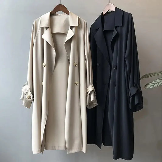 Women's Midi Length Coat - British Style Draped Windbreaker